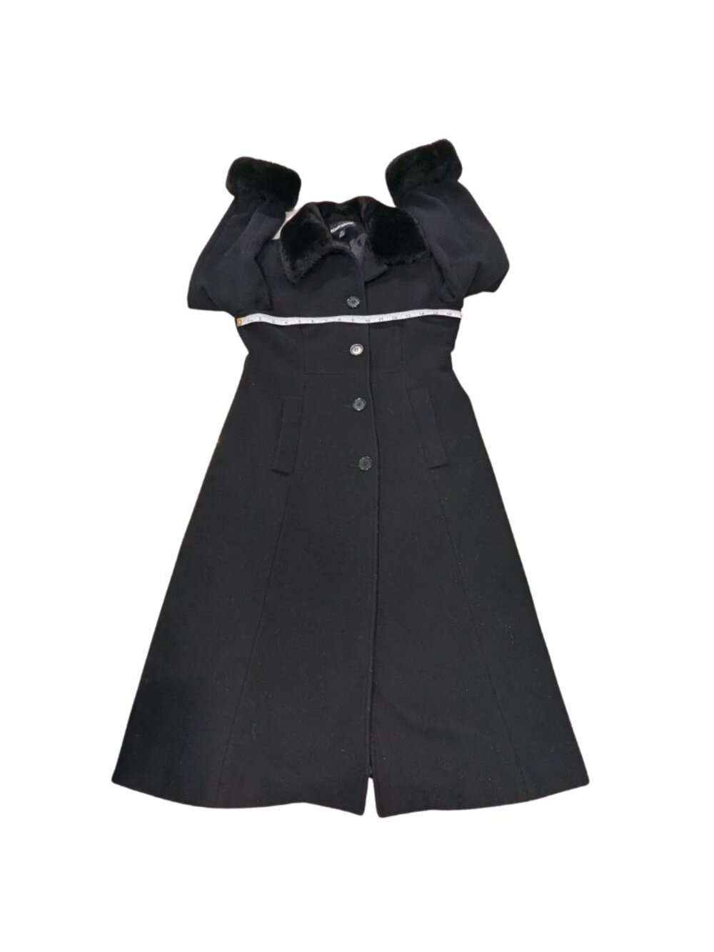 Donnybrook Black Wool Faux Fur Trim Coat Petite 2P - Picture 10 of 11